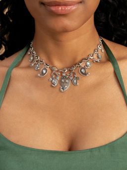 Shaya by CaratLane - White Dhol Nagare Necklace In 925 Oxidised Silver