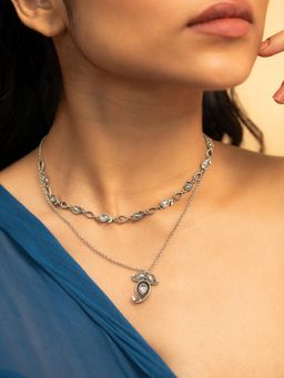 Shaya by CaratLane - White Latka Jhatka Necklace In 925 Oxidised Silver