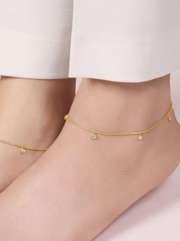 Zavya - White Radiant 925 Sterling Silver Gold Plated Anklets with Elegant Drops