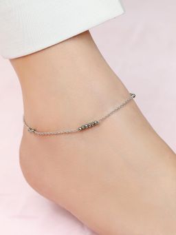 Zavya - Black Chic and Minimal Rhodium Plated 925 Sterling Silver Adjustable Link Chain Anklet
