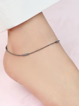 Zavya - Sleek Black Rhodium Plated 925 Sterling Silver Adjustable Ball Chain Anklet