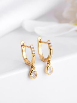 Zavya - White Golden Cascade 925 Sterling Silver Gold-Plated Drop Cz Earrings