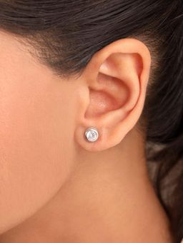 Zavya - White Timeless Rhodium Plated 925 Sterling Silver Stud Earrings