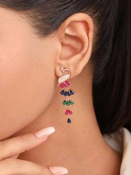 Zavya - Multi-Color Peacock Rose Gold Plated Cubic Zirconia 925 Sterling Silver Drop Earrings