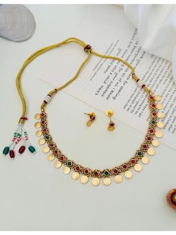 Abdesigns - Multi-Color Enchanting Gold Plated Temple Necklace Set