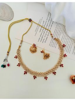 Abdesigns - Red Enchanting Gold Plated Temple Necklace Set