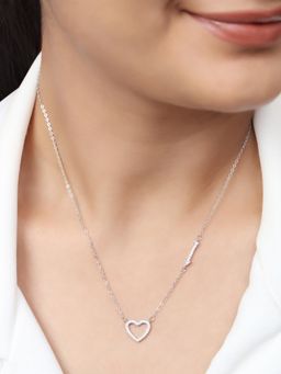 Zavya - White Modern Rhodium Plated 925 Sterling Silver Heart-Shaped Pendant Necklace