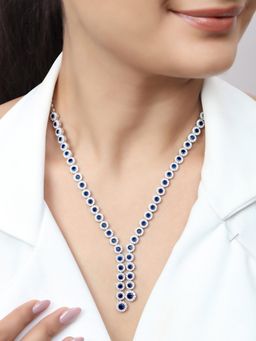Zavya - Dazzling Blue Sapphire 925 Sterling Silver Rhodium Plated Necklace