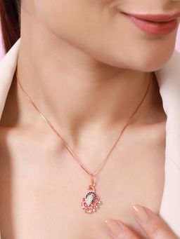 Zavya - Multi-Color Vibrant Peacock Pendant In Rose Gold-Plated 925 Sterling Silver