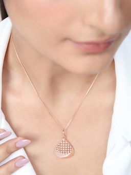 Zavya - White Filigree Teardrop Rose Gold Plated 925 Sterling Silver Pendant with Cz