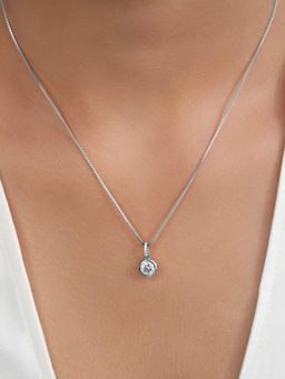 Zavya - White Elegant Solitaire 925 Sterling Silver Rhodium Plated Pendant Necklace