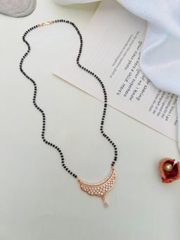 Abdesigns - White Rose Gold Plated American Diamond Studded Beaded Mangalsutra
