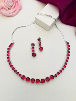 Abdesigns - White Enchanting Silver Plated American Diamond Necklace Set