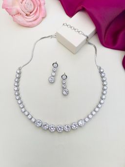 Abdesigns - White Enchanting Silver Plated American Diamond Necklace Set