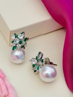 Abdesigns - White Silver Plated American Diamond Studded Beaded Mangalsutra