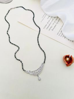 Abdesigns - White Silver Plated American Diamond Studded Beaded Mangalsutra