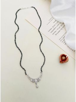 Abdesigns - White Silver Plated American Diamond Studded Beaded Mangalsutra