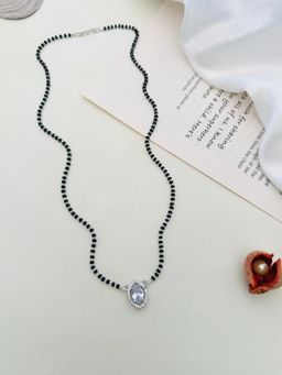 Abdesigns - White Silver Plated American Diamond Studded Beaded Mangalsutra