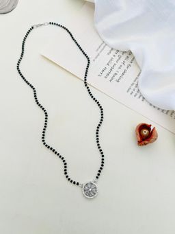 Abdesigns - White Silver Plated American Diamond Studded Beaded Mangalsutra