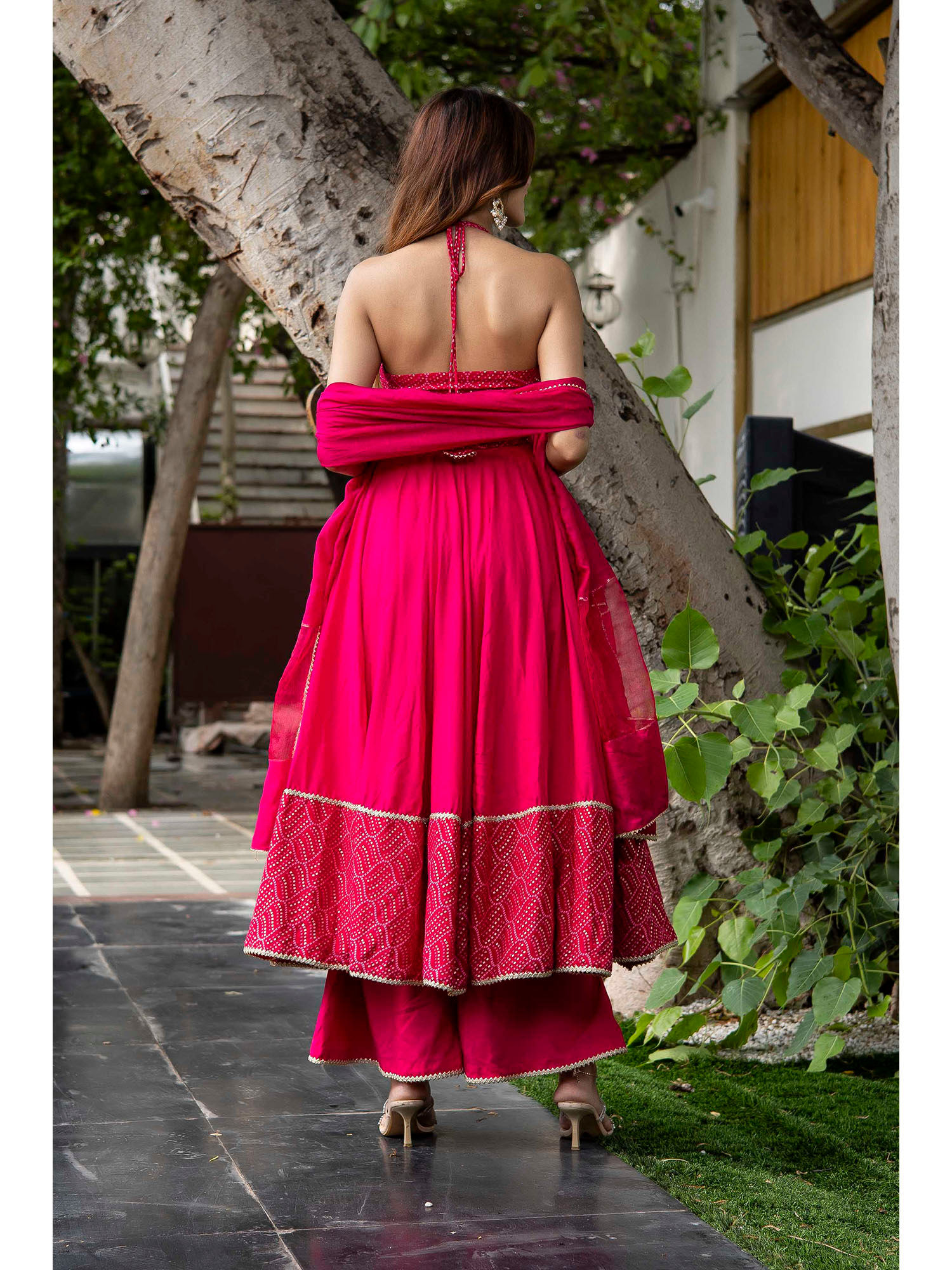 Buy Label Aditi Hundia Sayonee Pink Bandhani Anarkali Kurta with