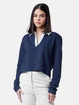 The Souled Store - Solids Deep Blue Women Cropped Rugby Polos