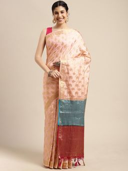 Mimosa - Women's Kanjivaram Art Silk Pink Saree with Unstitched Blouse