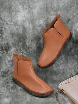 Jove - Women Camel Solid Ankle Length Boots