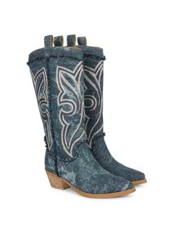 Saint G - Aria Denim Stitched Leather Calf Boots