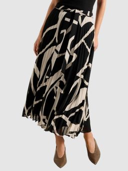 Forever New - Elsie Abstract Pleated Blacked Skirt with Belt