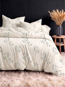 the White Moss - Beige Oatmeal Sprig 210Tc Cotton Bedsheet with 2 Pillow Covers (King)