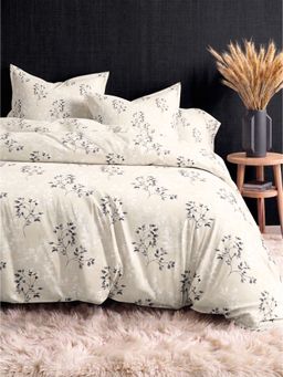 the White Moss - Peach Sprig 210Tc Cotton Bedsheet with 2 Pillow Covers (King)