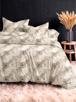the White Moss - Green Dusty Sage Damask 210Tc Cotton Bedsheet with 2 Pillow Covers (King)
