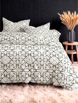 the White Moss - Beige Grey Fretwork 210Tc Cotton Bedsheet with 2 Pillow Covers (King)