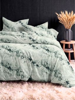 the White Moss - Grey Fluid Fretwork 210Tc Cotton Bedsheet with 2 Pillow Covers (King)