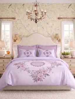 the White Moss - Lavender Meadow 250Tc Ivy Living Bedsheet with 2 Pillow Covers (King)