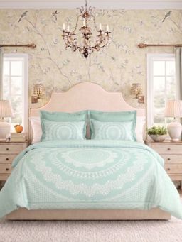 the White Moss - Green Sage Orbit 250Tc Ivy Living Bedsheet with 2 Pillow Covers (King)