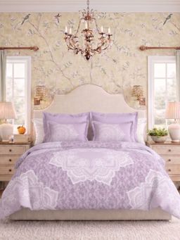 the White Moss - Lavender Amethyst Mandala 250Tc Ivy Living Bedsheet with 2 Pillow Covers (King)