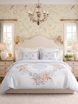 the White Moss - White Garden 250Tc Ivy Living Bedsheet with 2 Pillow Covers (King)