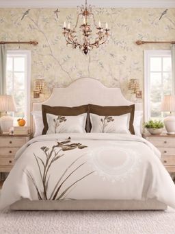 the White Moss - Beige Sprig 250Tc Ivy Living Bedsheet with 2 Pillow Covers (King)