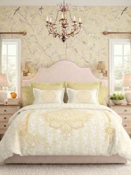 the White Moss - Imperial Yellow 250Tc Ivy Living Bedsheet with 2 Pillow Covers (King)