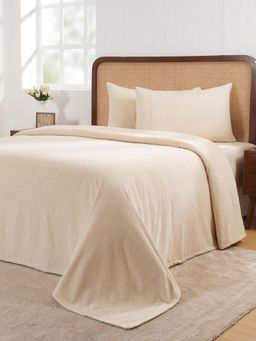Maspar - Cream Cotton Solid 310 Gsm Bed Cover (Double)