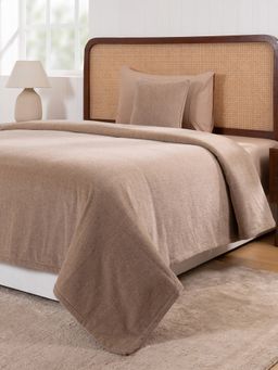 Maspar - Beige Cotton Solid 310 Gsm Bed Cover (Single)