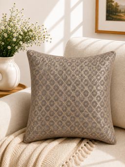 Nisrag Home - Brown Chanderi Silk Square Cushion Cover (16 x 16 Inches)