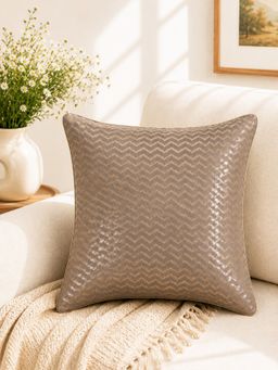 Nisrag Home - Brown Chanderi Silk Square Cushion Cover (16 x 16 Inches)