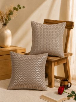 Nisrag Home - Brown Chanderi Silk Square Cushion Covers (Pack of 2) (16 x 16 Inches)