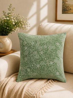 Nisrag Home - Green Velvet Zari Square Cushion Cover (16 x 16 Inches)