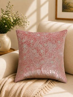 Nisrag Home - Pink Velvet Zari Square Cushion Cover (16 x 16 Inches)