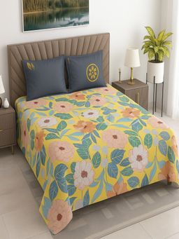 Threadwear - Yellow 400 Tc Cotton Flat Bedsheet with 2 Pillow Covers (King)