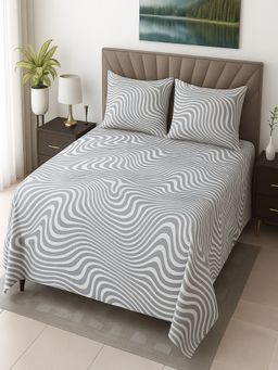 Threadwear - Grey Abstract 400 Tc Cotton Flat Bedsheet with 2 Pillow Covers (Super King)