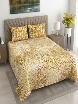 Threadwear - Yellow Abstract 400 Tc Cotton Flat Bedsheet with 2 Pillow Covers (Super King)